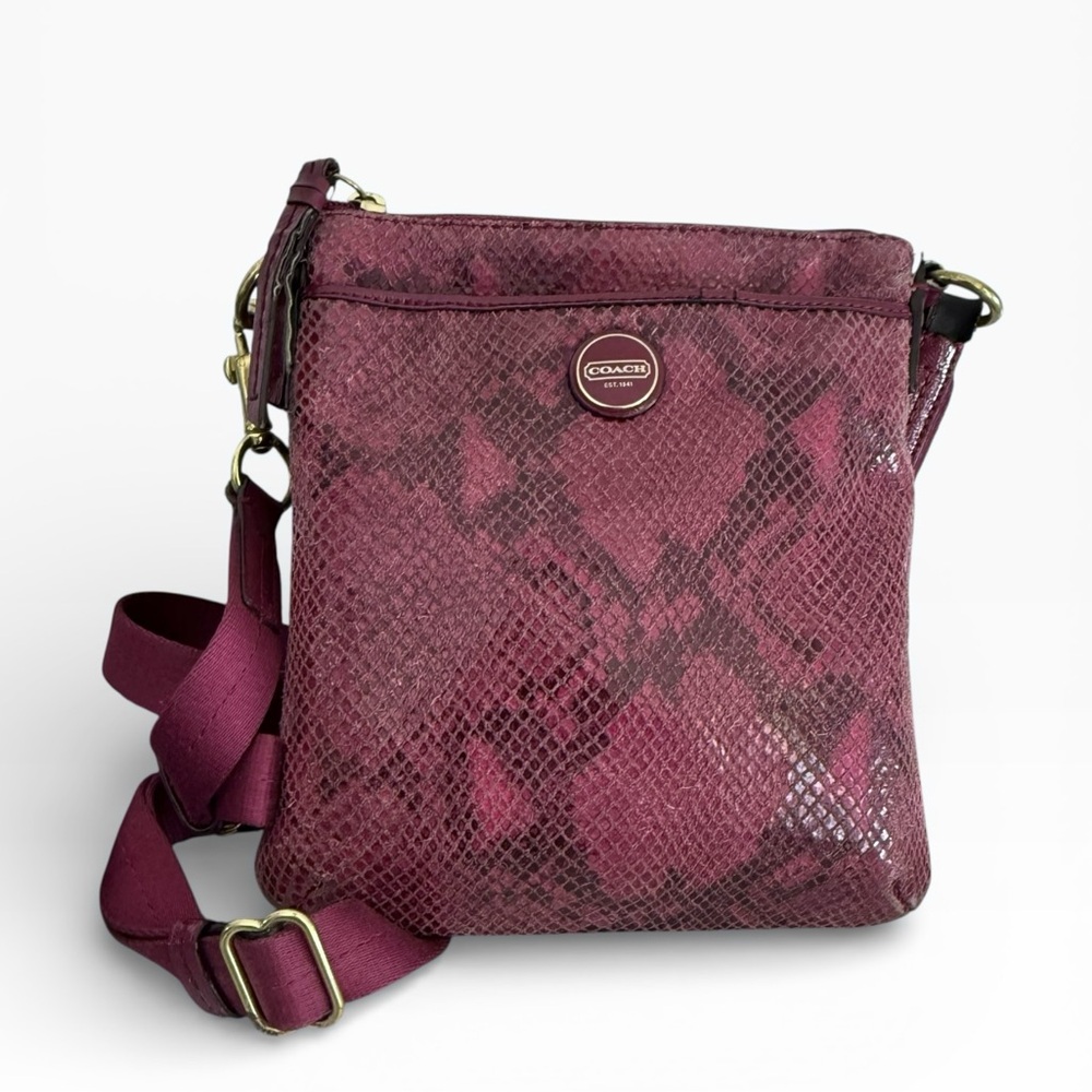 COACH Raspberry Python Embossed Leather Crossbody Messenger Bag Purse - Picture 13 of 13